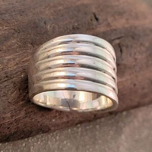 Sterling Extra Wide Contemporary Five Groove Ring Band